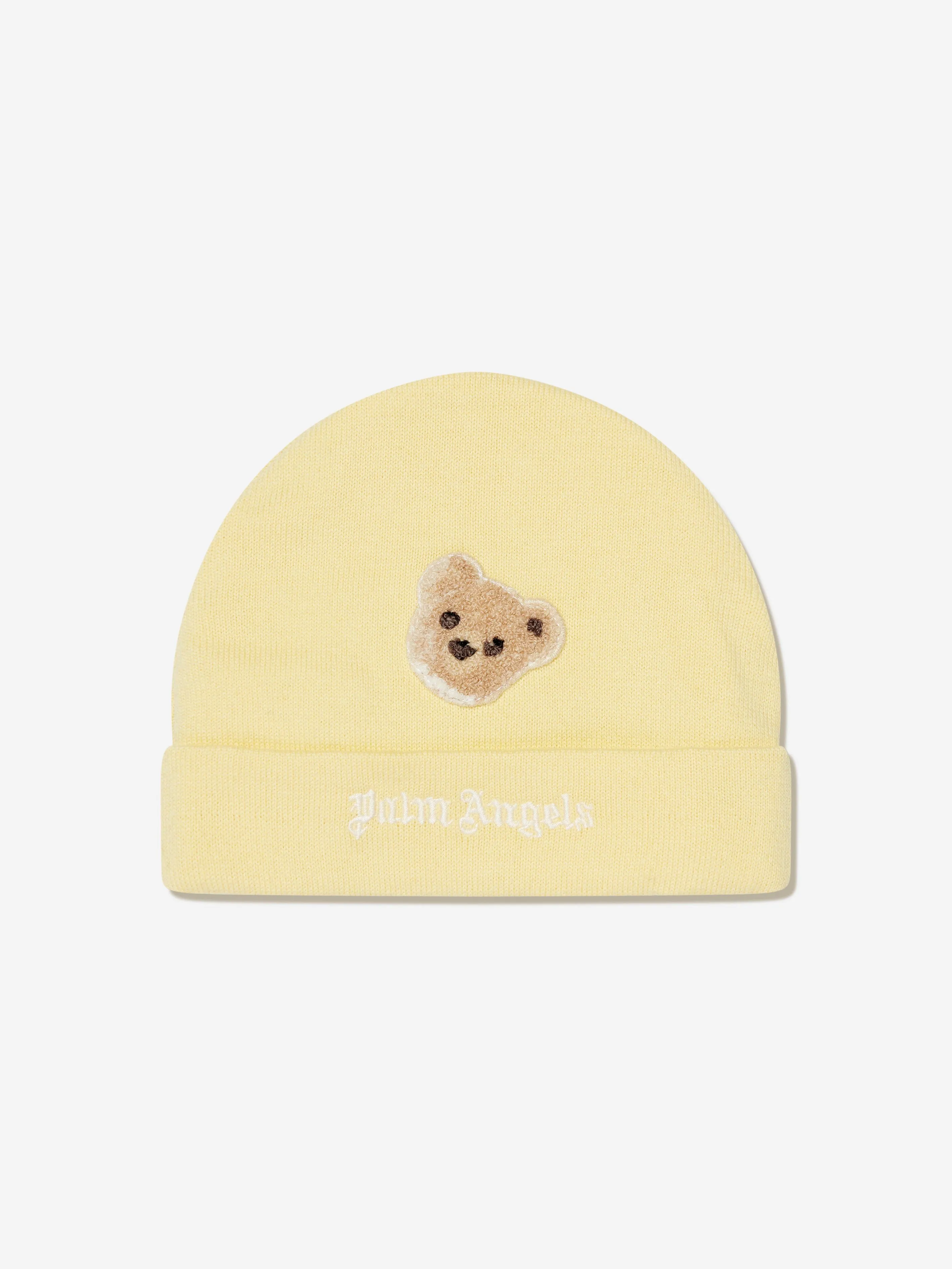 Palm Angels Baby Logo PA Bear Knit Beanie in Yellow