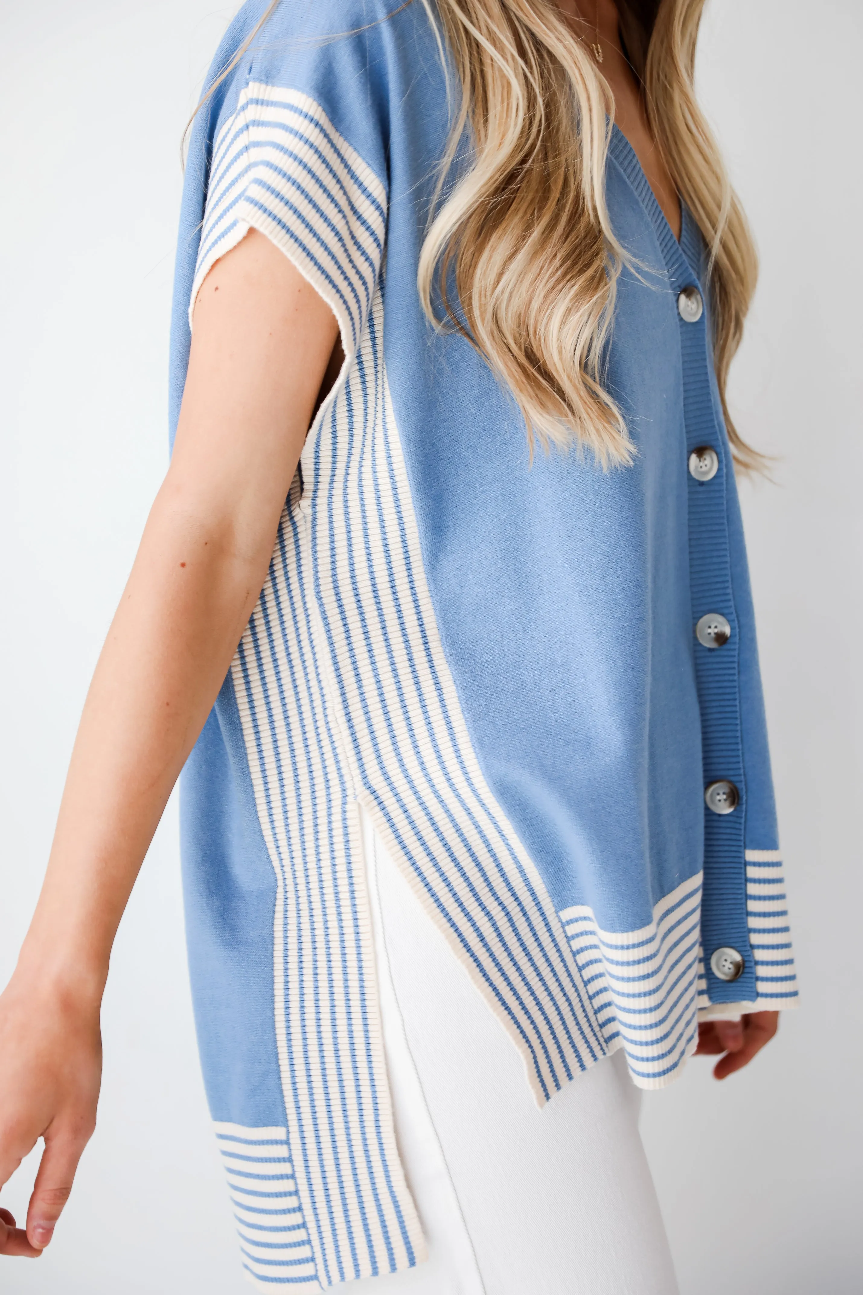 Perfect Invite Blue Striped Oversized Knit Top