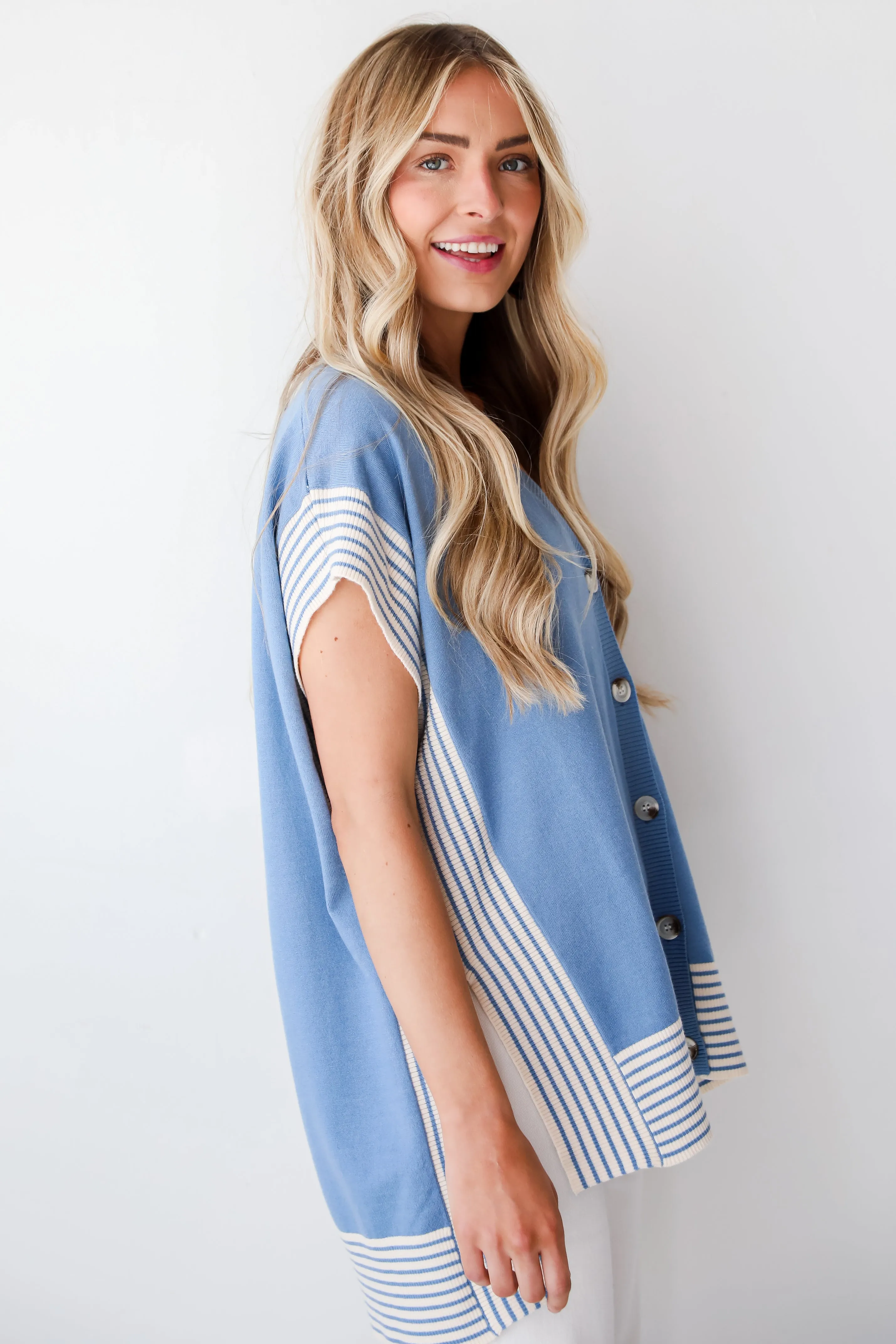 Perfect Invite Blue Striped Oversized Knit Top