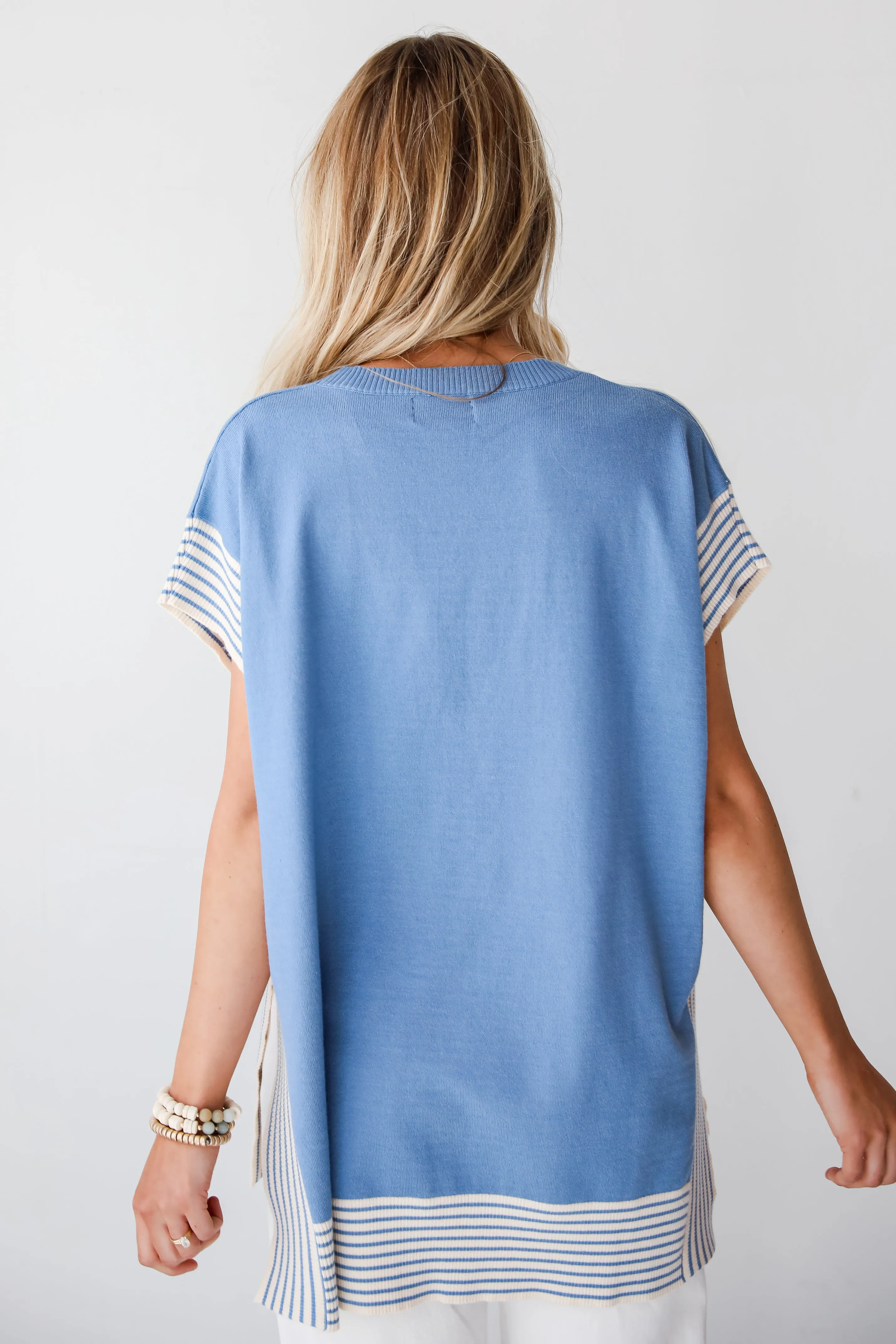 Perfect Invite Blue Striped Oversized Knit Top