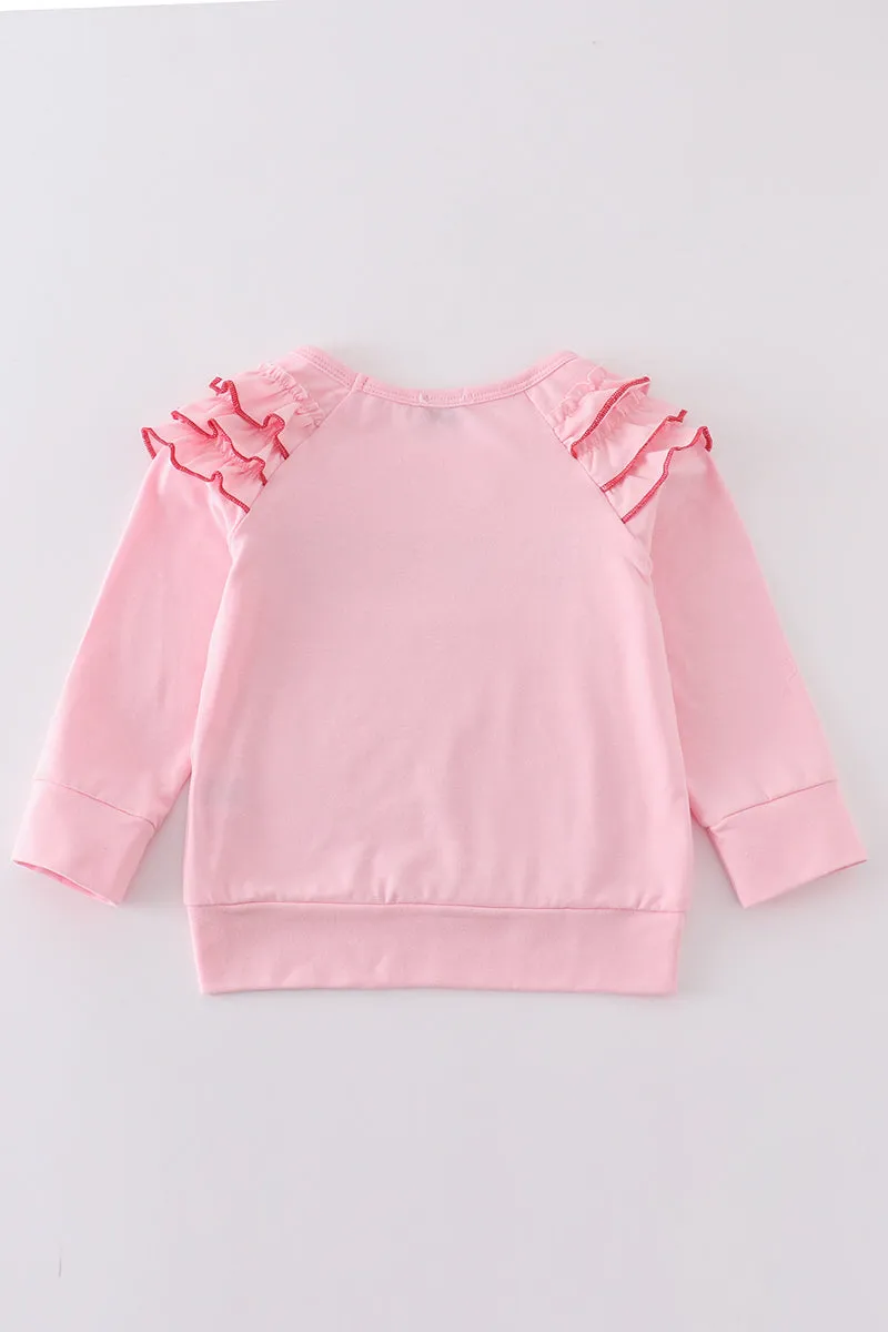 Pink valentine heart embroidery girl top