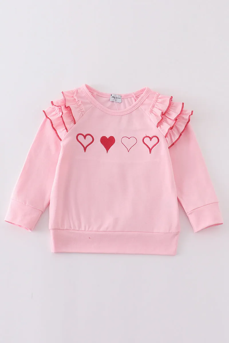 Pink valentine heart embroidery girl top