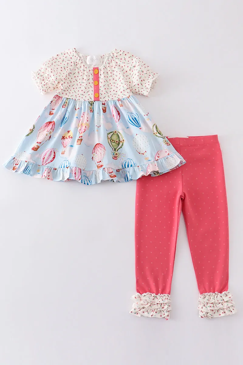 Platinum balloon print floral ruffle girl set