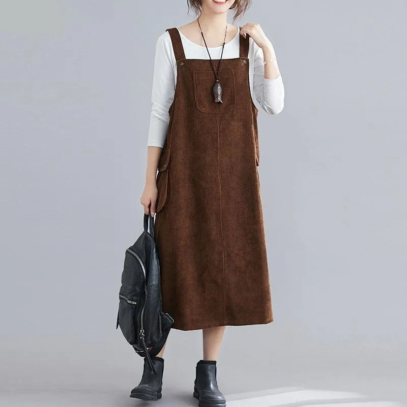 Plus Size Corduroy Overall Dress