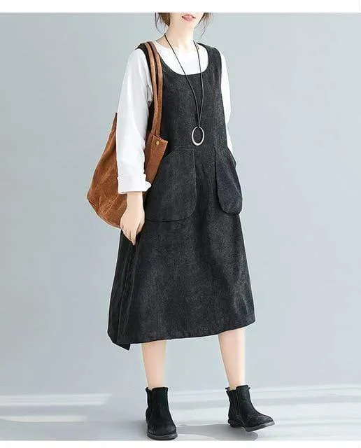 Plus Size Corduroy Overall Dress