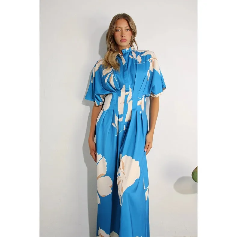 Print Pleated Jumpsuit BLUE MULTI