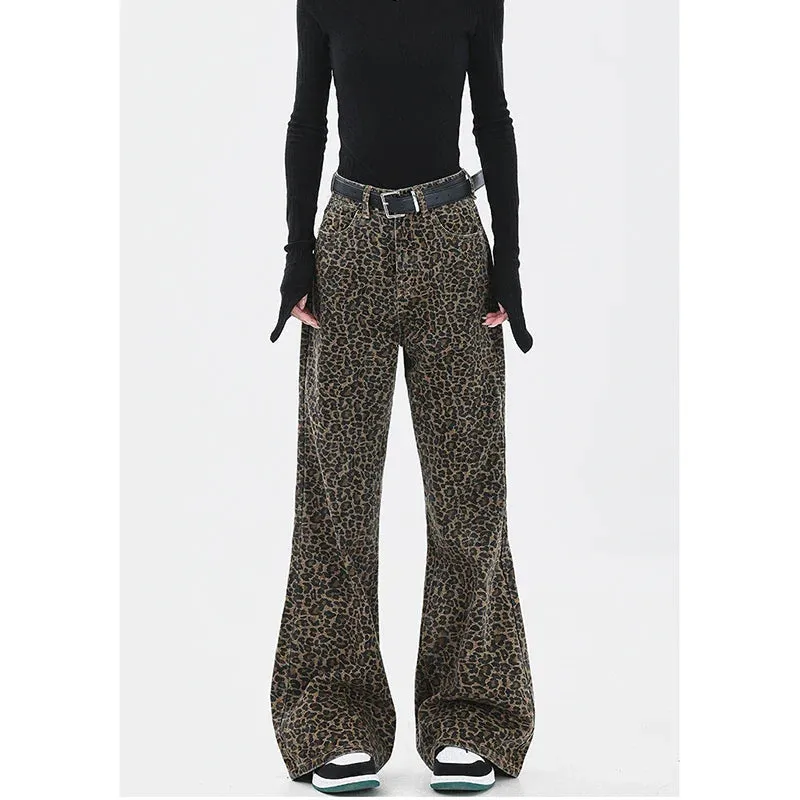 Printing High Waist Straight Streetwear Denim Pants