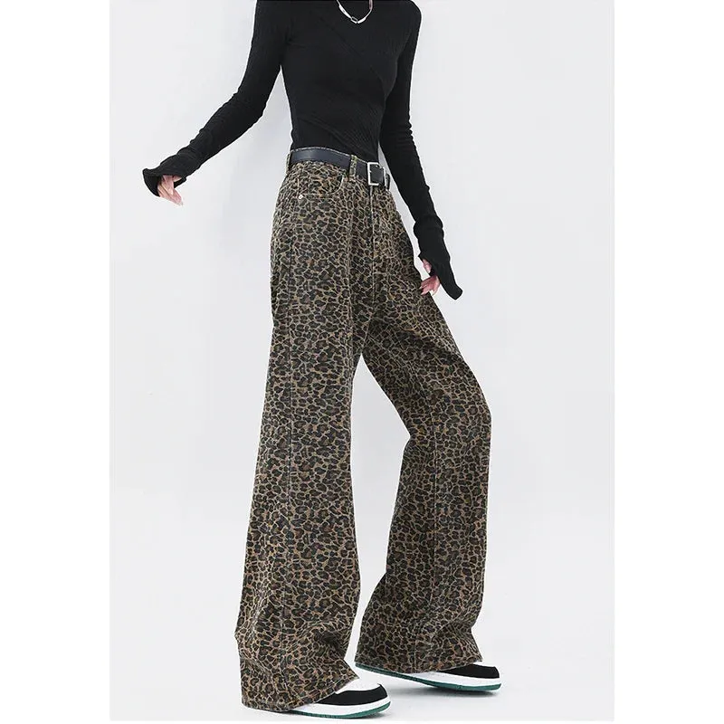 Printing High Waist Straight Streetwear Denim Pants