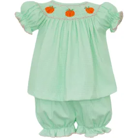 Pumpkin Knit Bloomer Set- Green Check