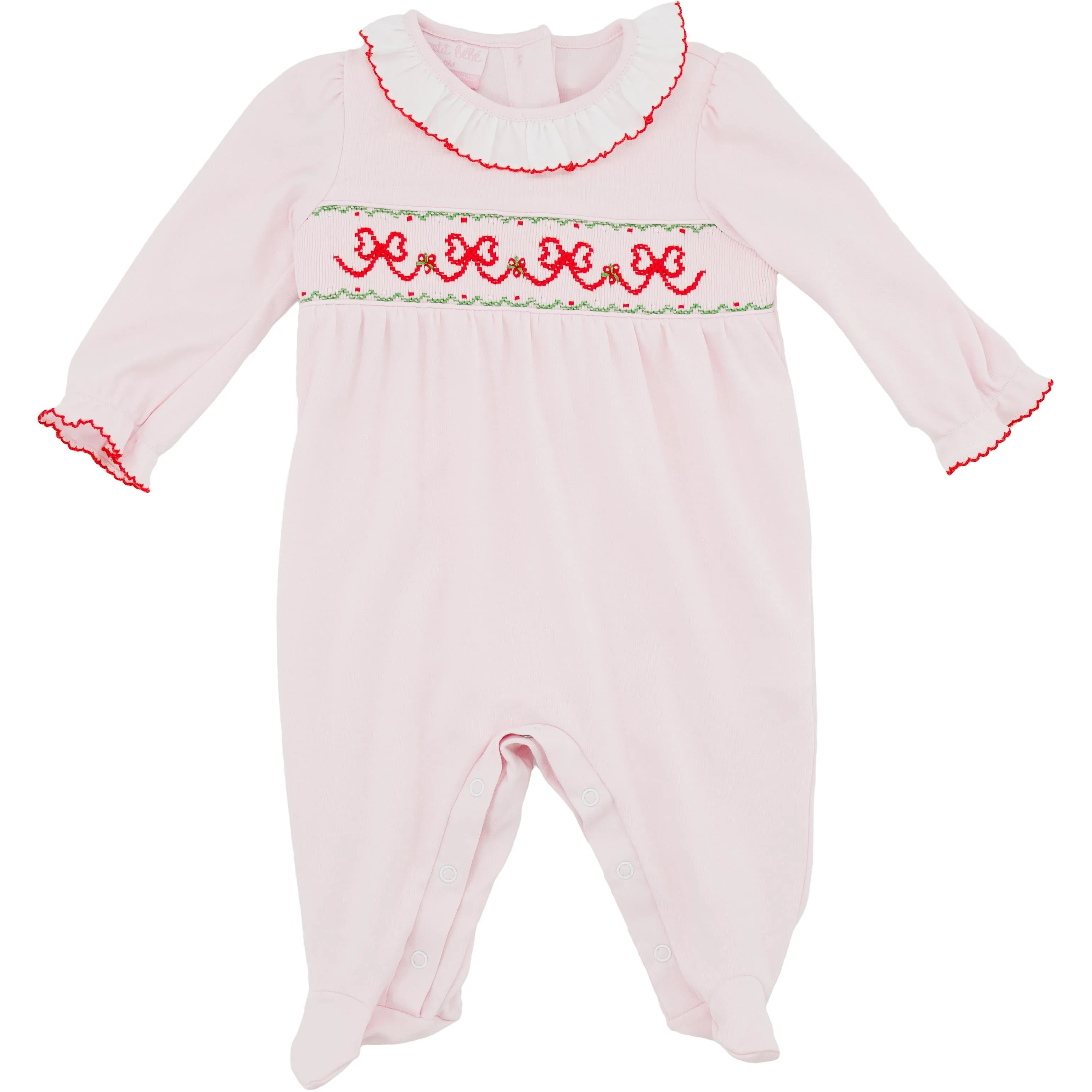 Red Bows Knit Footie- Pink