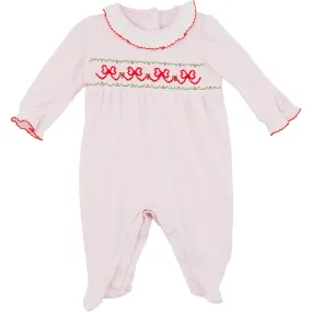 Red Bows Knit Footie- Pink