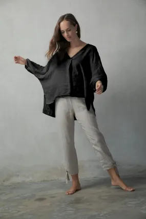 Relaxed Pallocino Linen Top Black