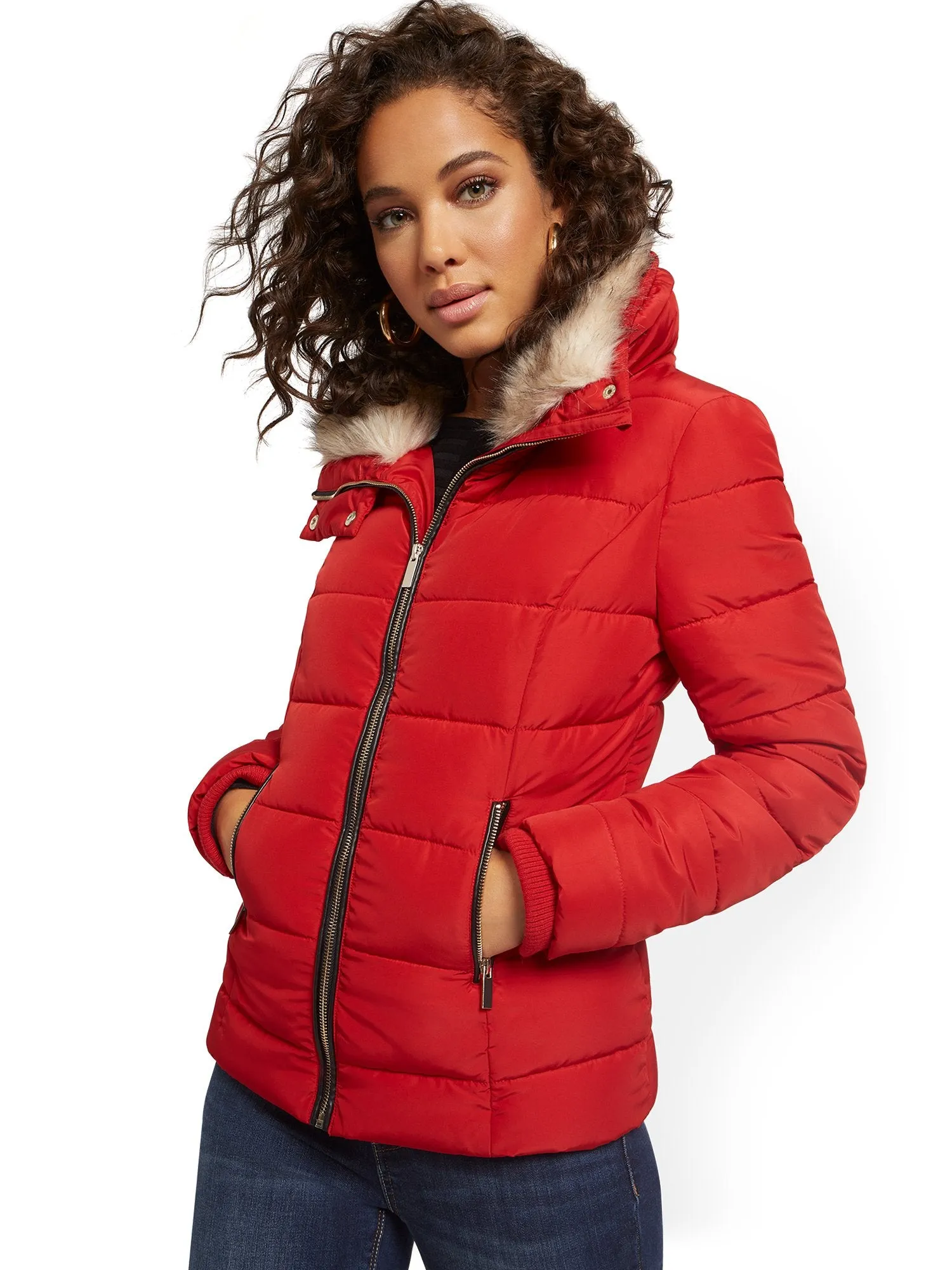 REPREVE® Faux-Fur Hooded Puffer Jacket