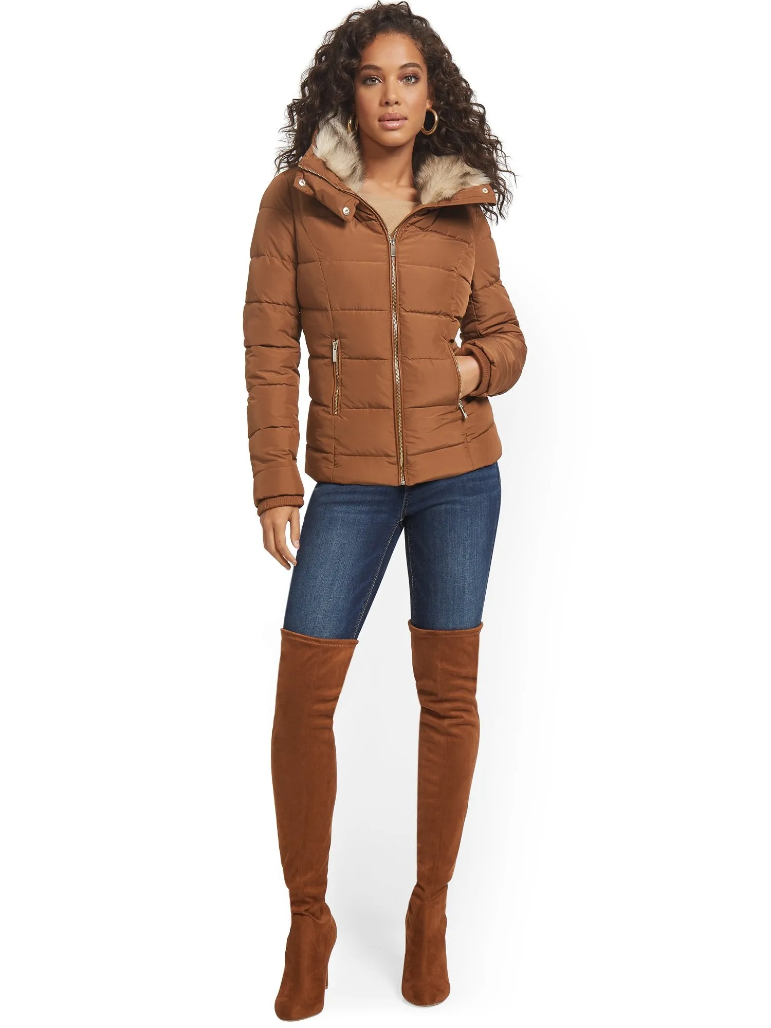 REPREVE® Faux-Fur Hooded Puffer Jacket