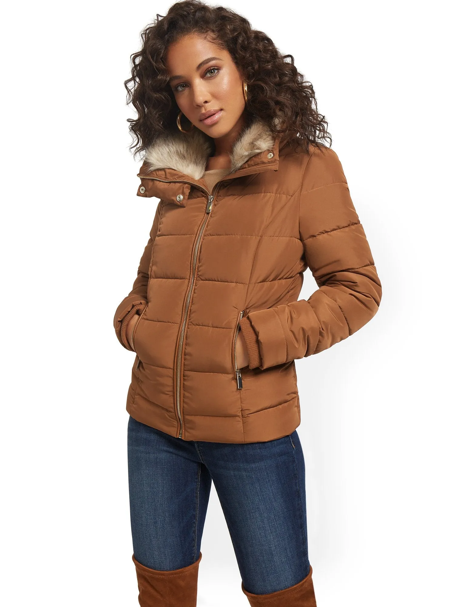 REPREVE® Faux-Fur Hooded Puffer Jacket