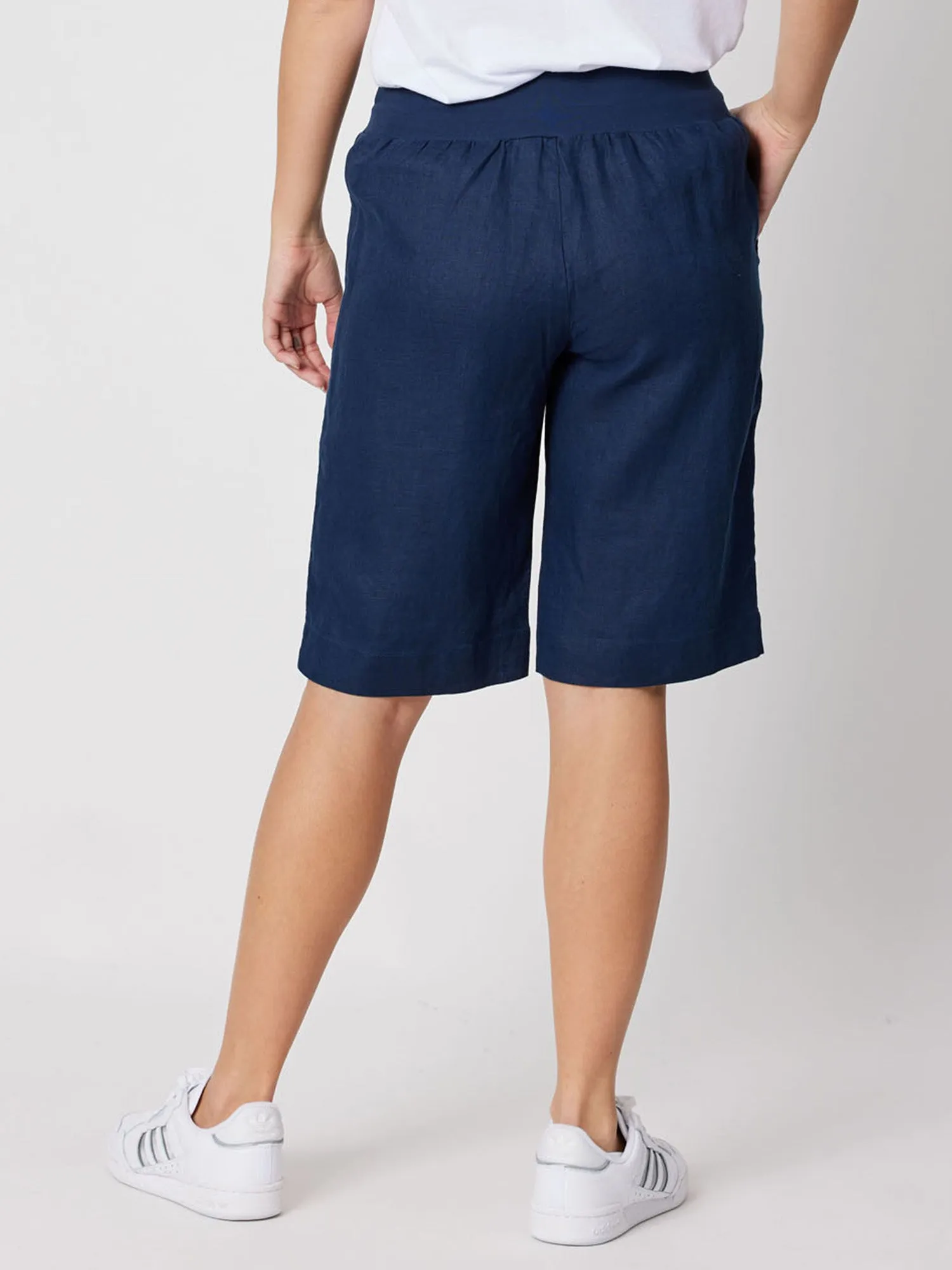 Ribbed Waist Linen Short - Marine