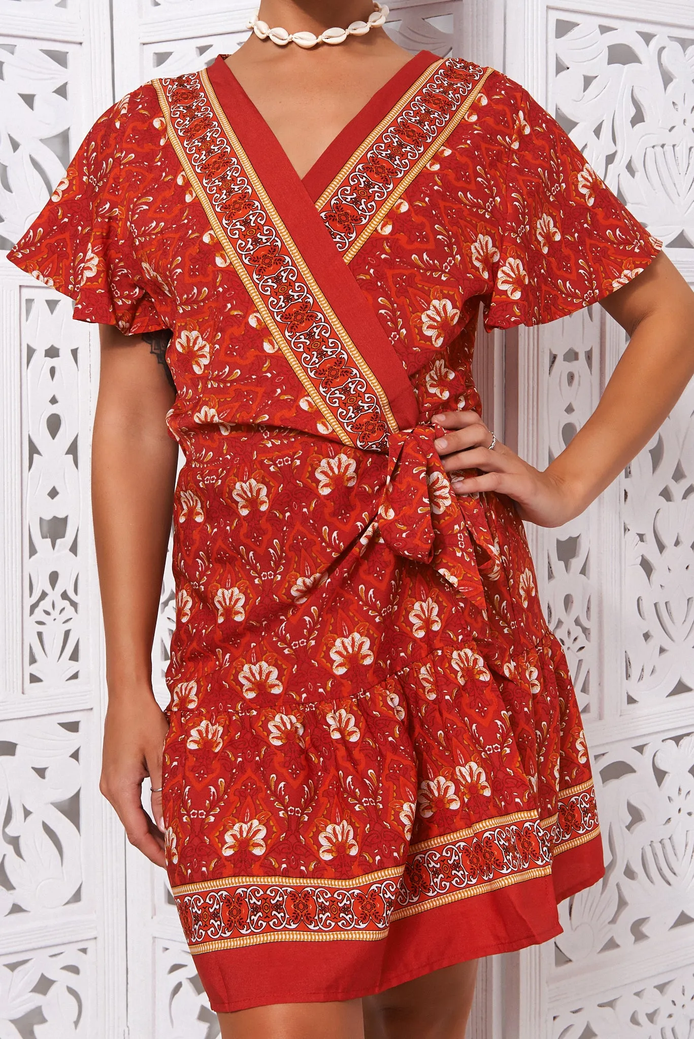 Rimini Red Floral Wrap Dress