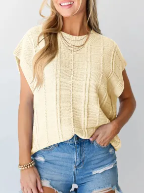 Round Neck Cap Sleeve Knit Top