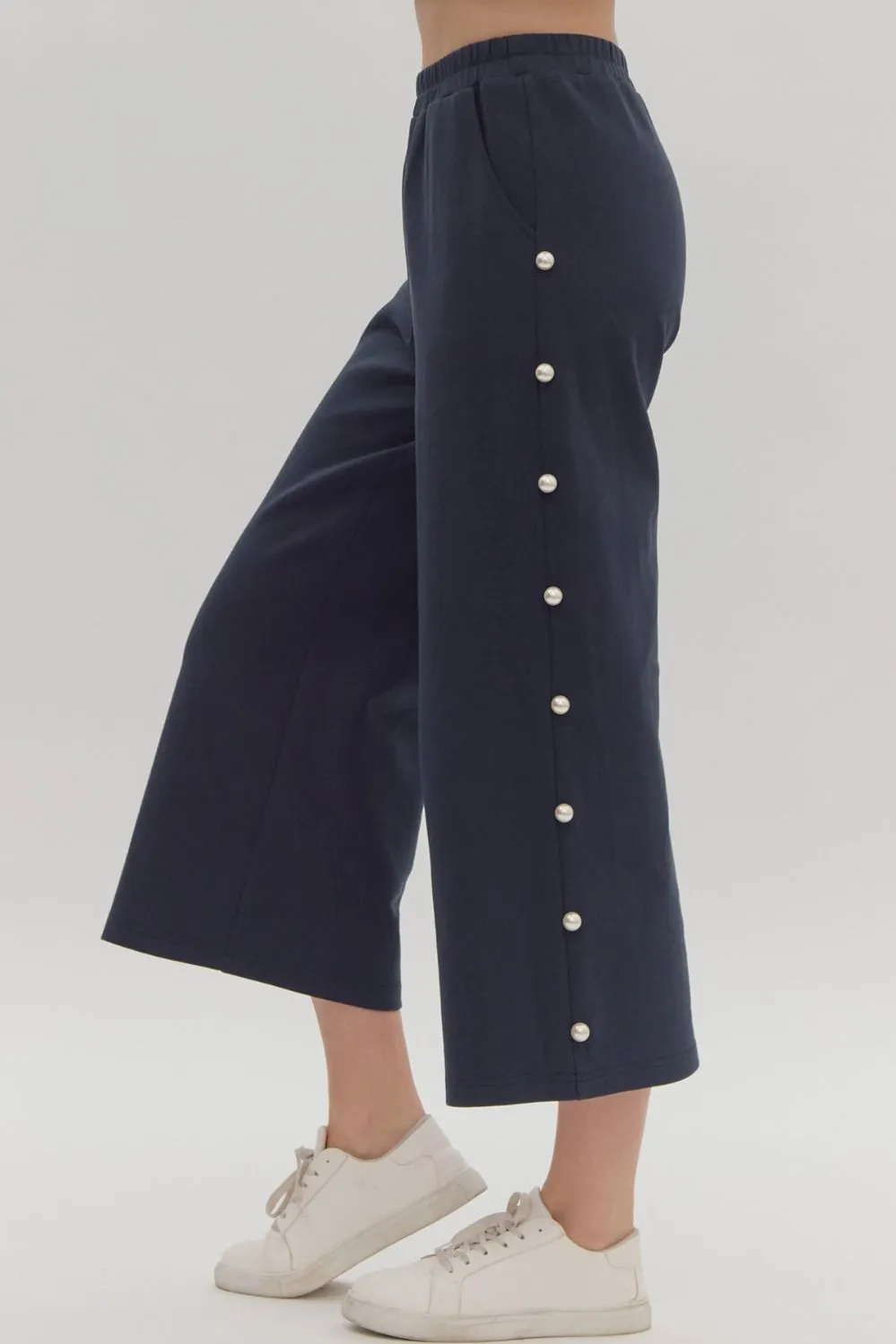 Round Neck Pants Set - Navy