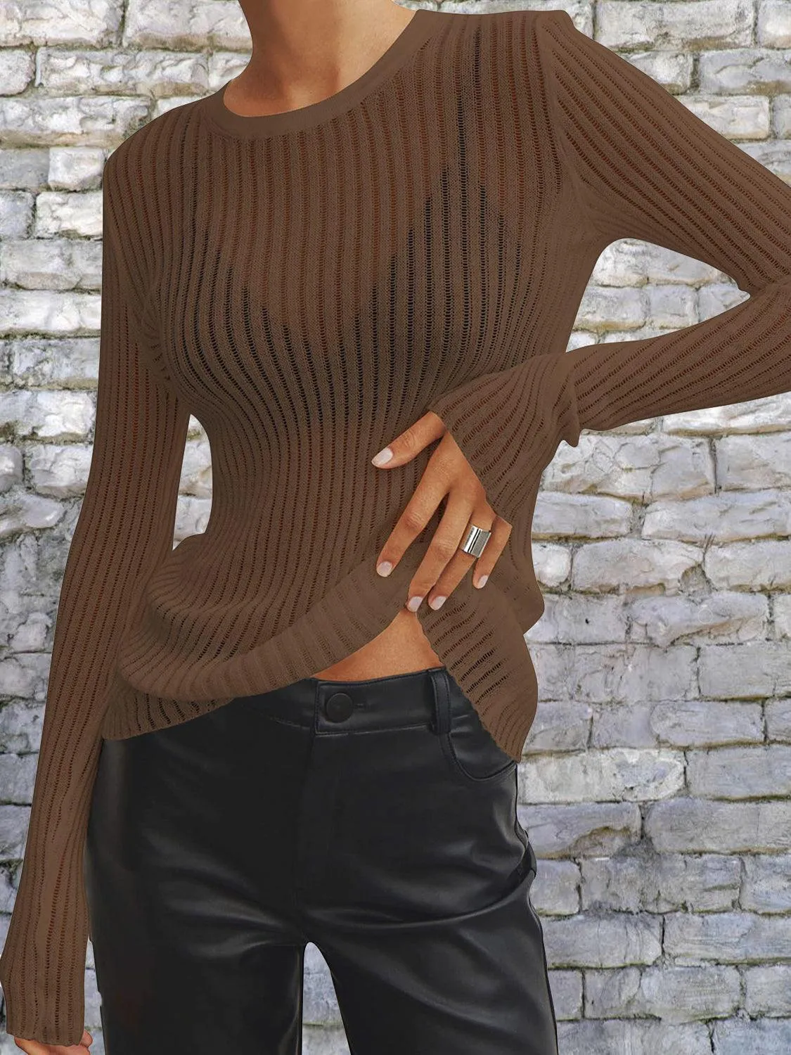 Round Neck Ribbed Knit Top