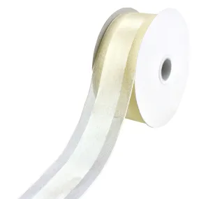 Satin with Sheer Organza Ribbon, 1-1/2-inch, 25-yard, Ivory