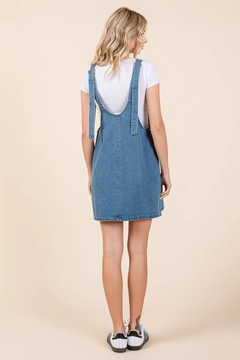 Scoop Neck Denim Short Overall Dress Skirtall