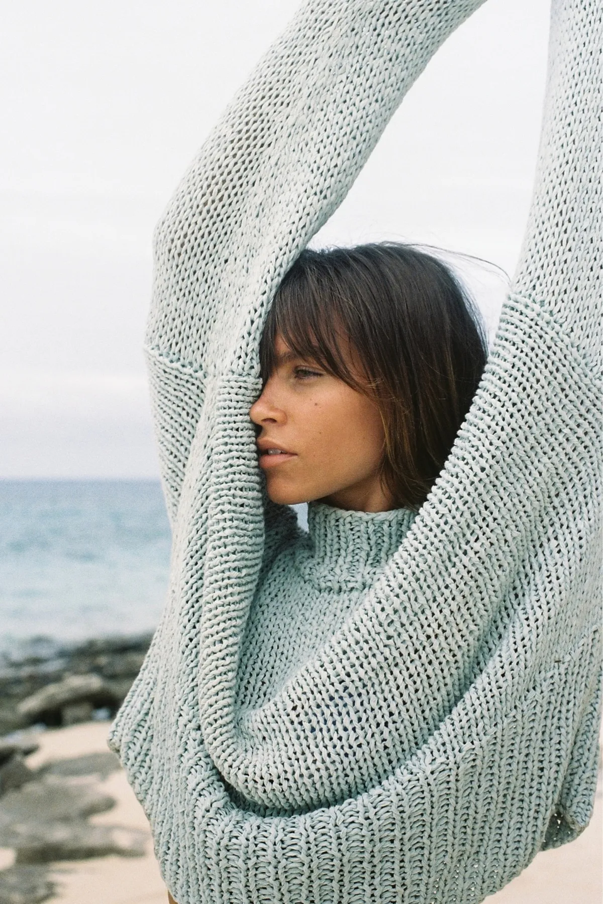 Seaglass Linen Cotton Blend Hand Knit Jumper