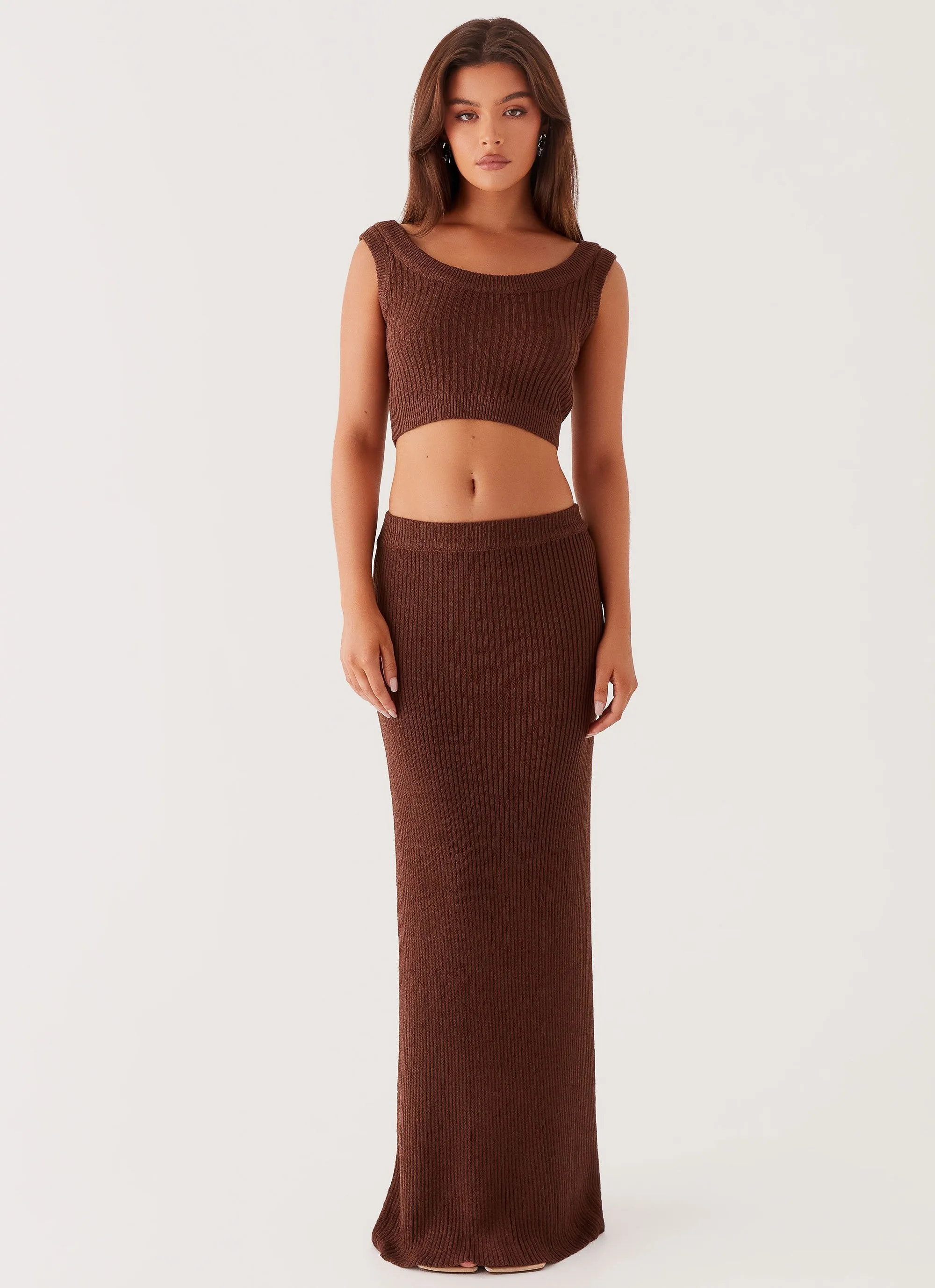 Season Fever Knit Crop Top - Chocolate