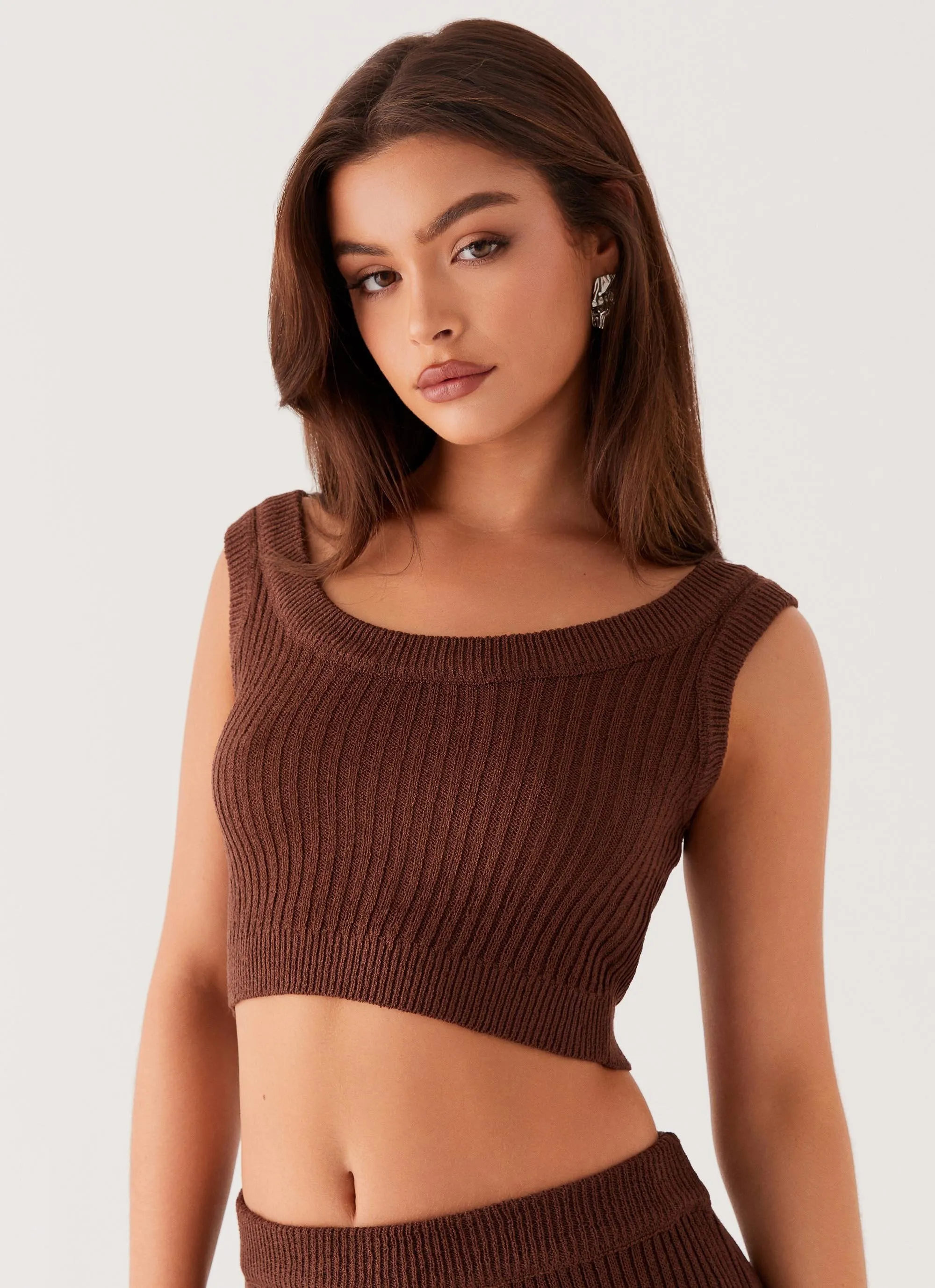 Season Fever Knit Crop Top - Chocolate