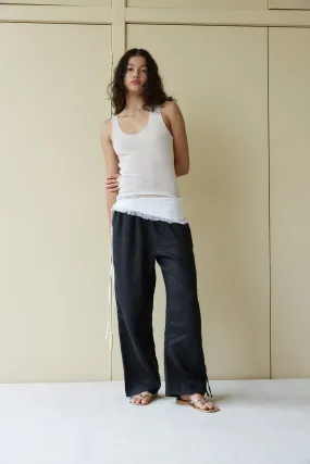 Side Stripe Linen Pant - Black