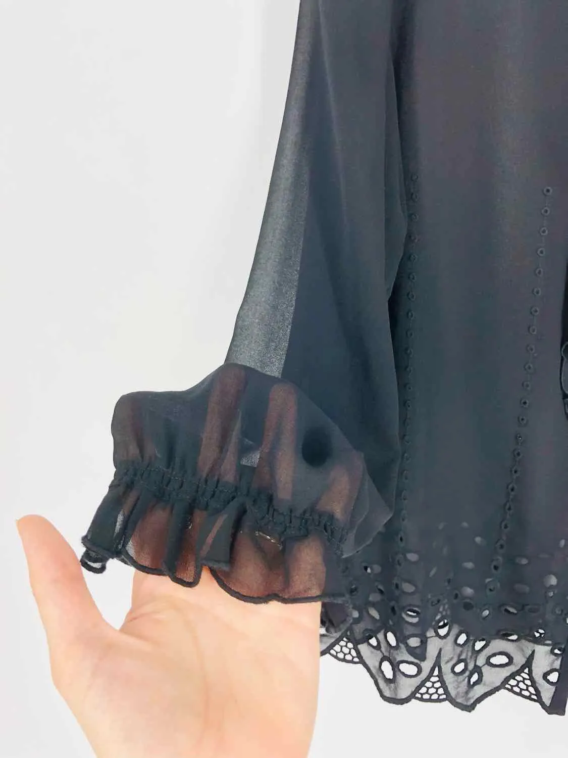 Size M ? Black Ruffles Sheer Designer Blouse