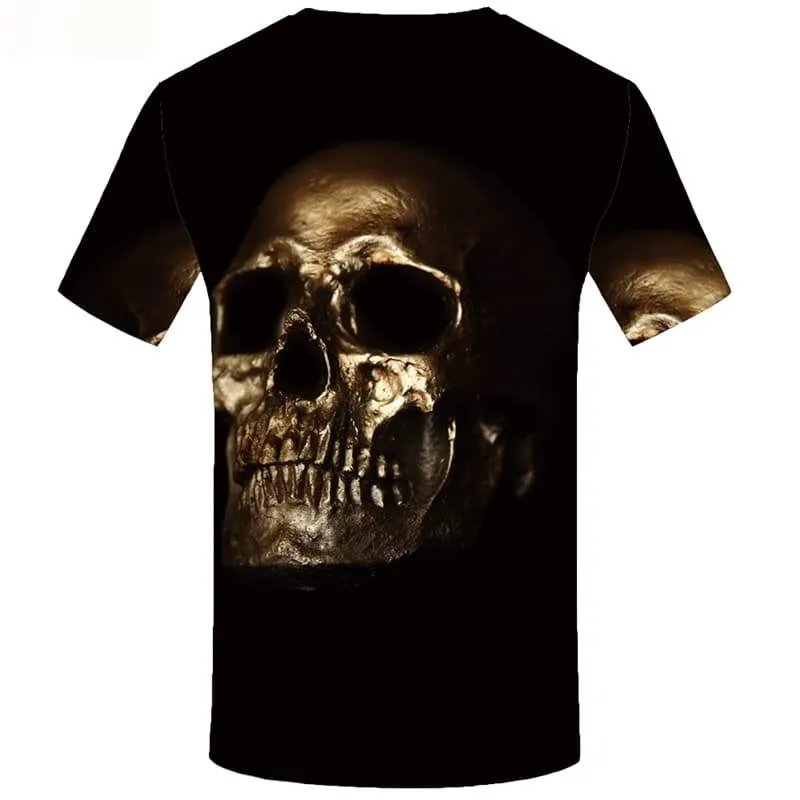 Skull T-shirt Men Black Shirt Print Metal Tshirts Casual Punk Rock T-shirts 3d Short Sleeve Punk Rock Men Tops Male O-Neck