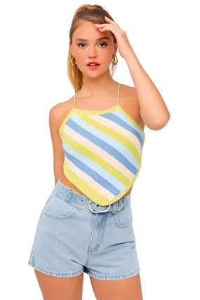 Sleeveless Knit Cropped Top Pink Or Blue Multi