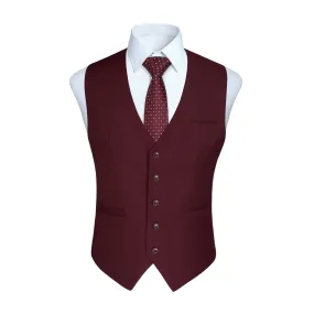 Solid 3pc Suit Vest Set - BURGUNDY-2