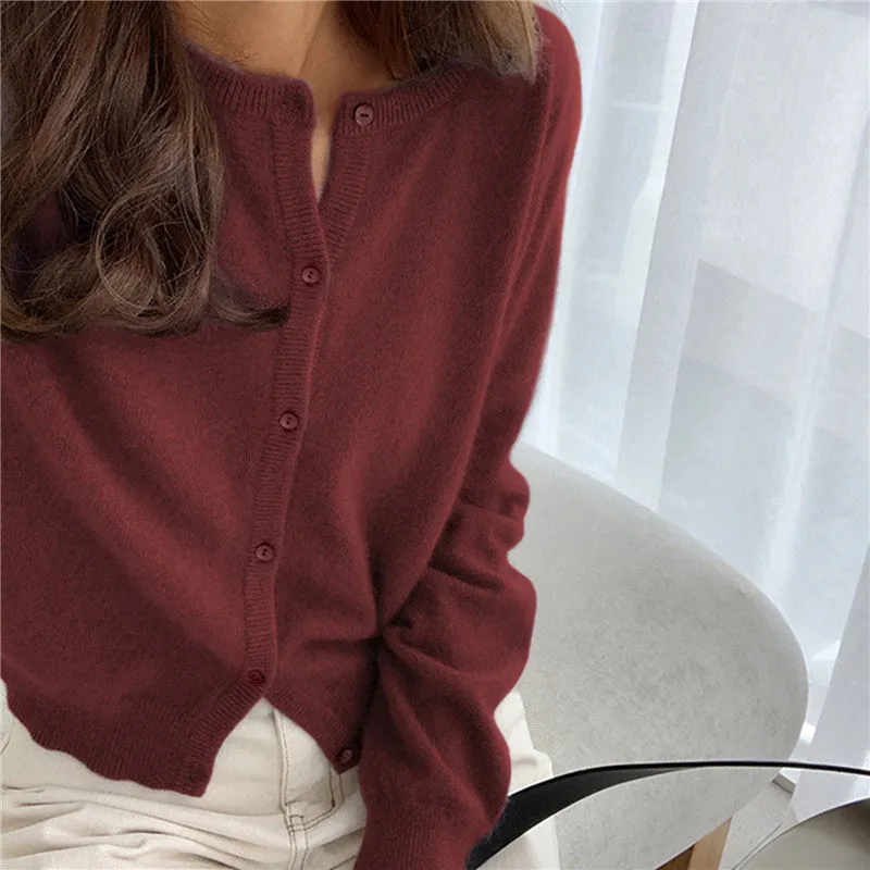 Solid Color Knitted Long Sleeve Round Neck Sweater