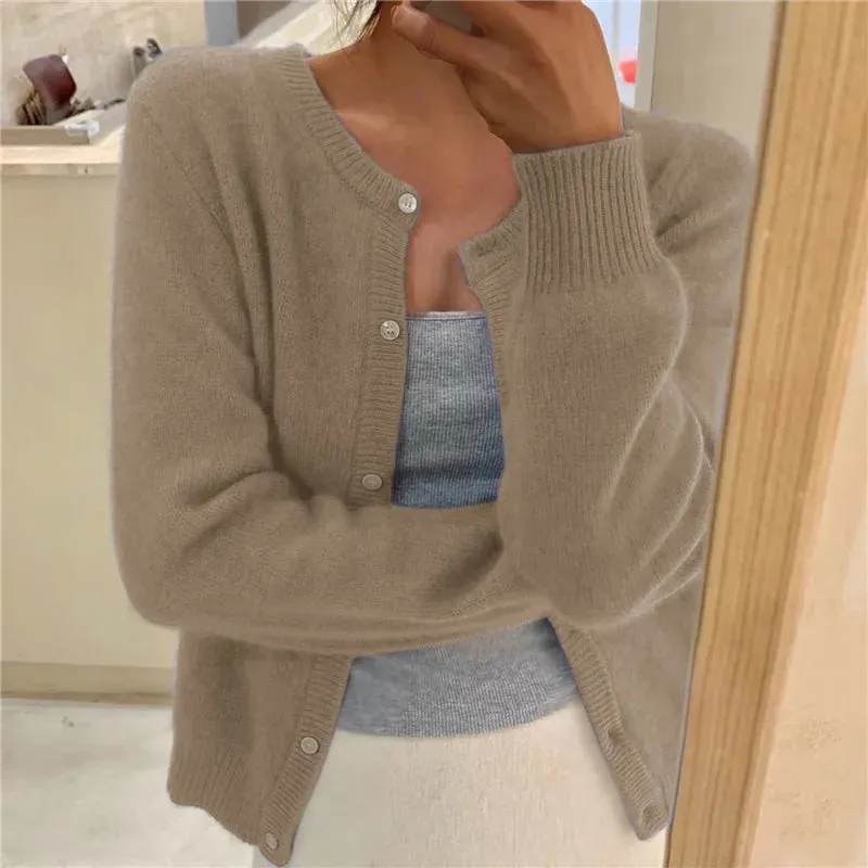 Solid Color Knitted Long Sleeve Round Neck Sweater