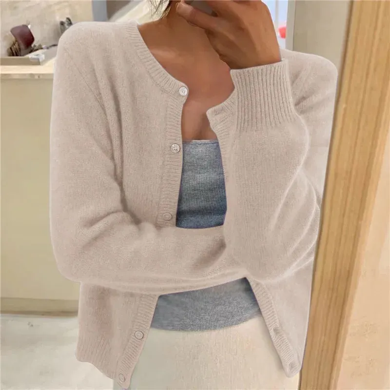 Solid Color Knitted Long Sleeve Round Neck Sweater