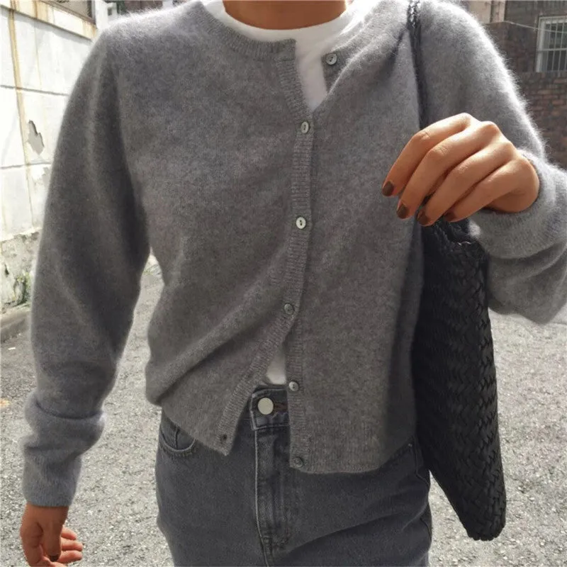 Solid Color Knitted Long Sleeve Round Neck Sweater