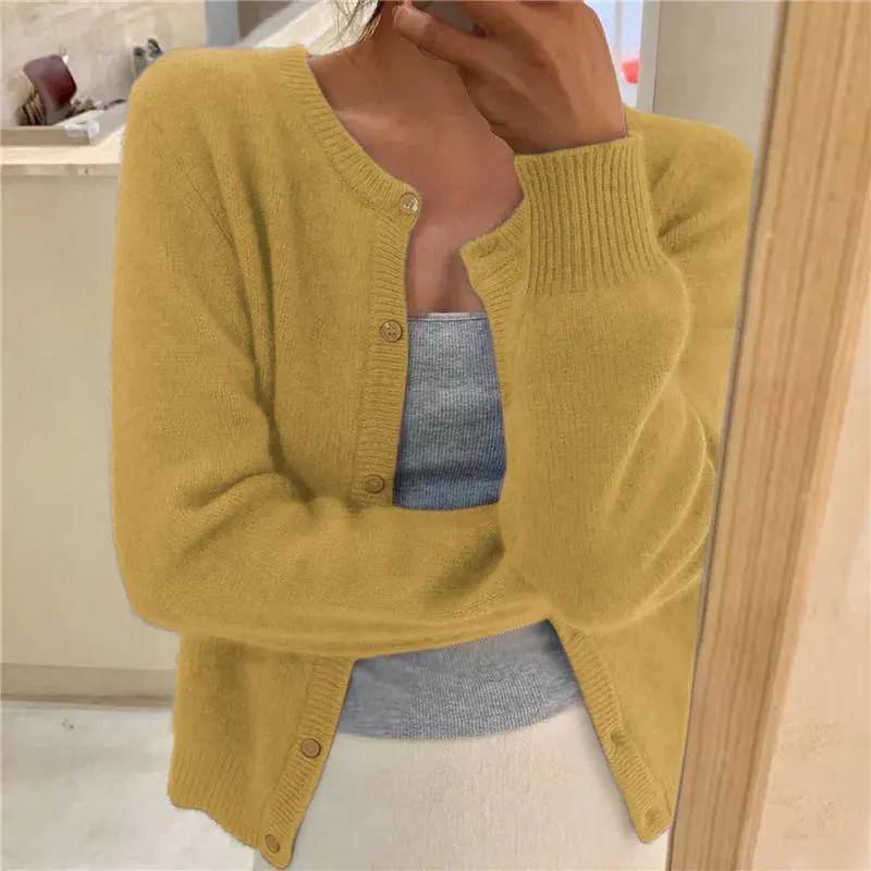 Solid Color Knitted Long Sleeve Round Neck Sweater