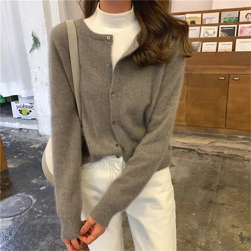 Solid Color Knitted Long Sleeve Round Neck Sweater