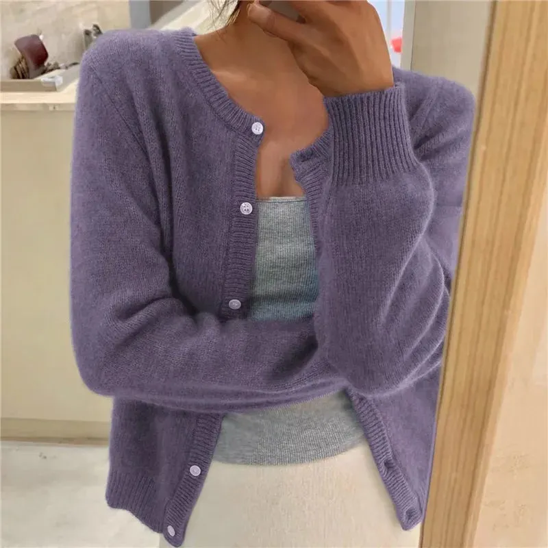 Solid Color Knitted Long Sleeve Round Neck Sweater