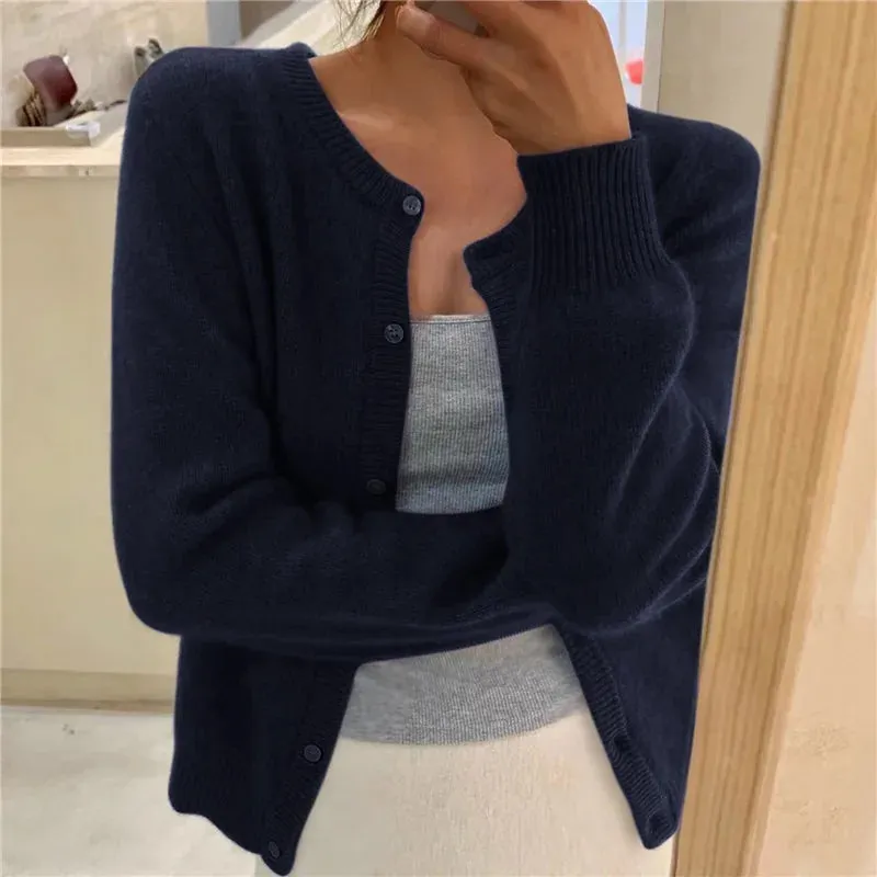 Solid Color Knitted Long Sleeve Round Neck Sweater