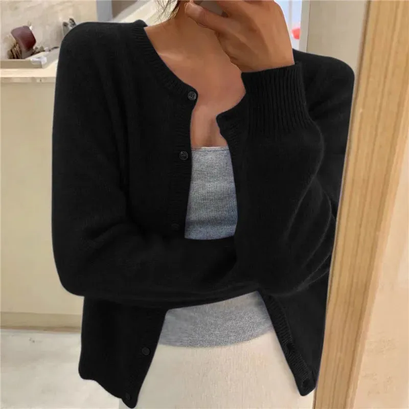 Solid Color Knitted Long Sleeve Round Neck Sweater