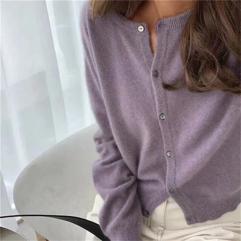 Solid Color Knitted Long Sleeve Round Neck Sweater