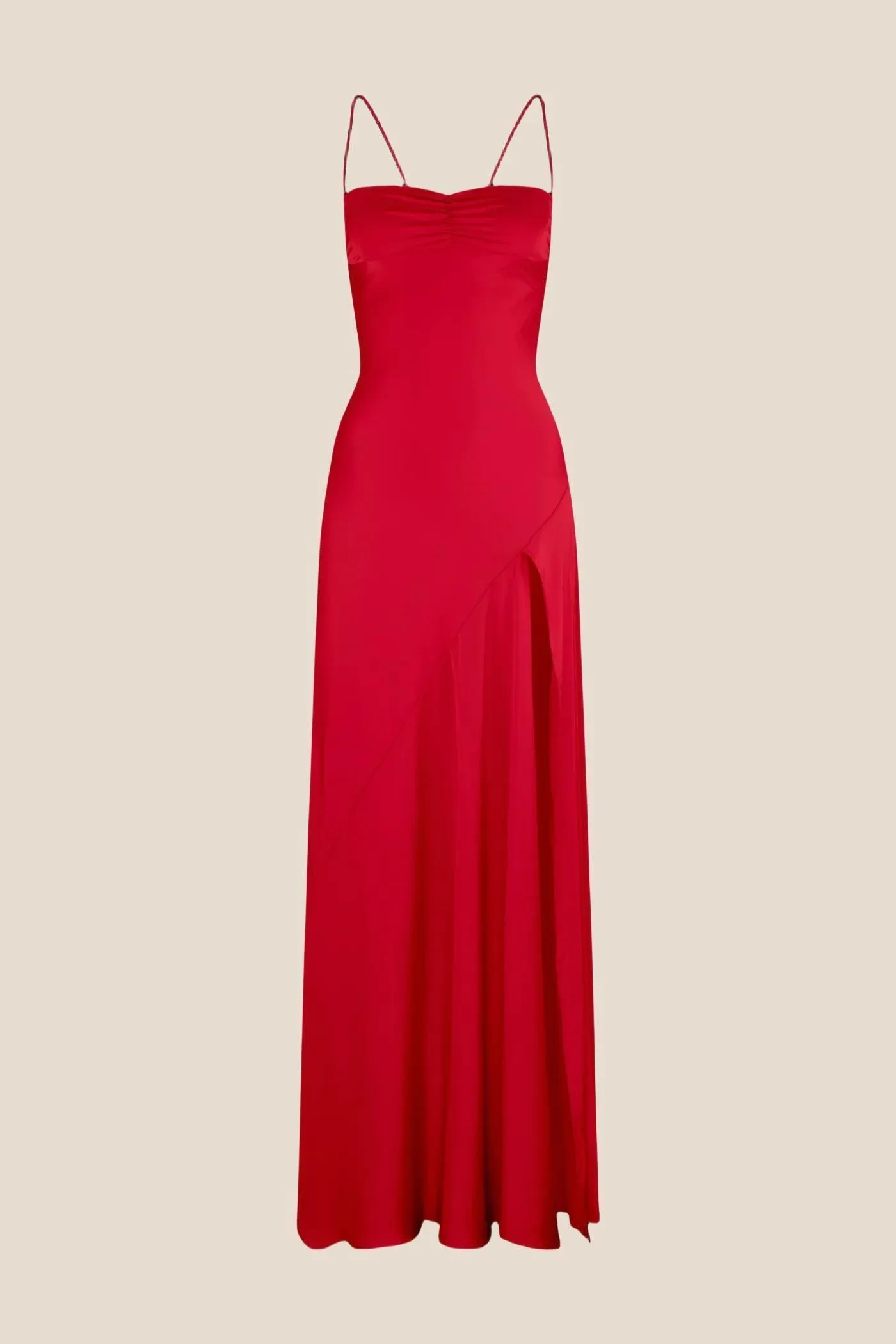 Spaghetti Straps Fuchsia Long Dress with Slit