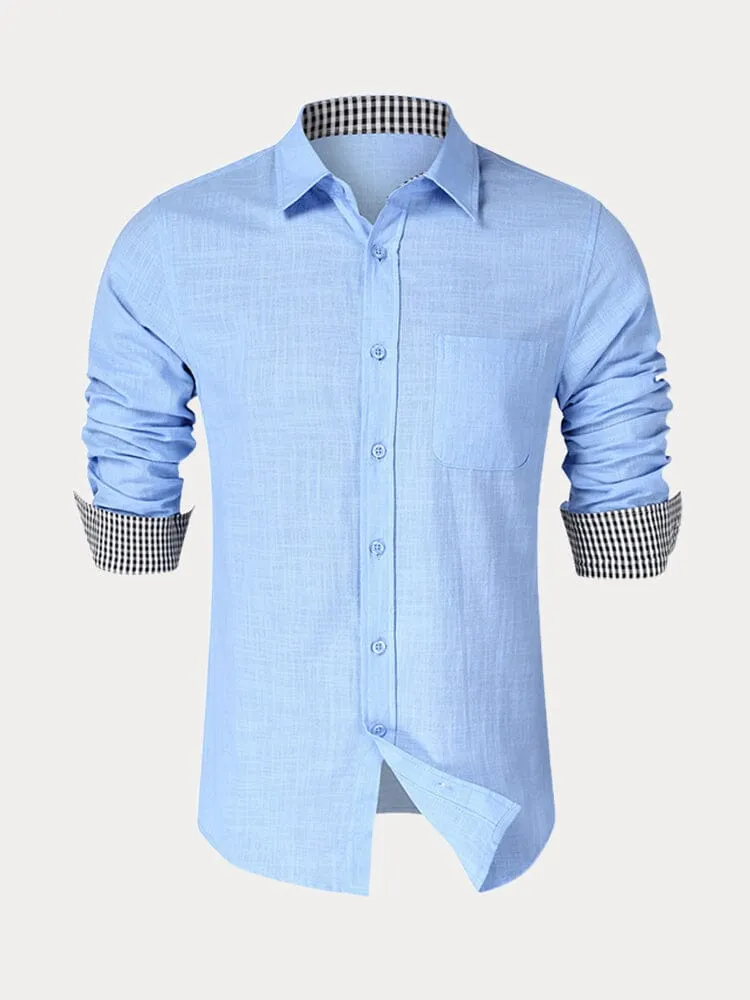 Splicing Long Sleeves Cotton Linen Shirt (US Only)