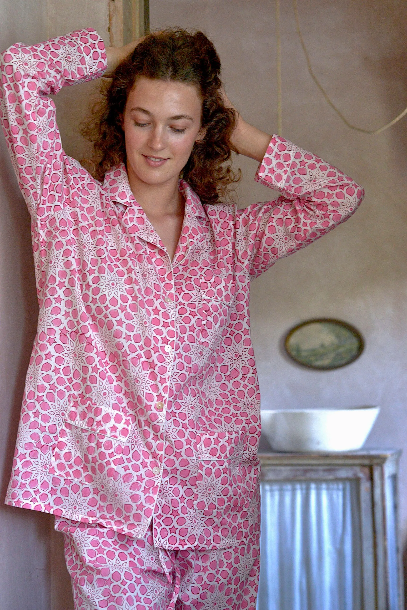 'Starry Nights' Block-printed Cotton Pyjamas