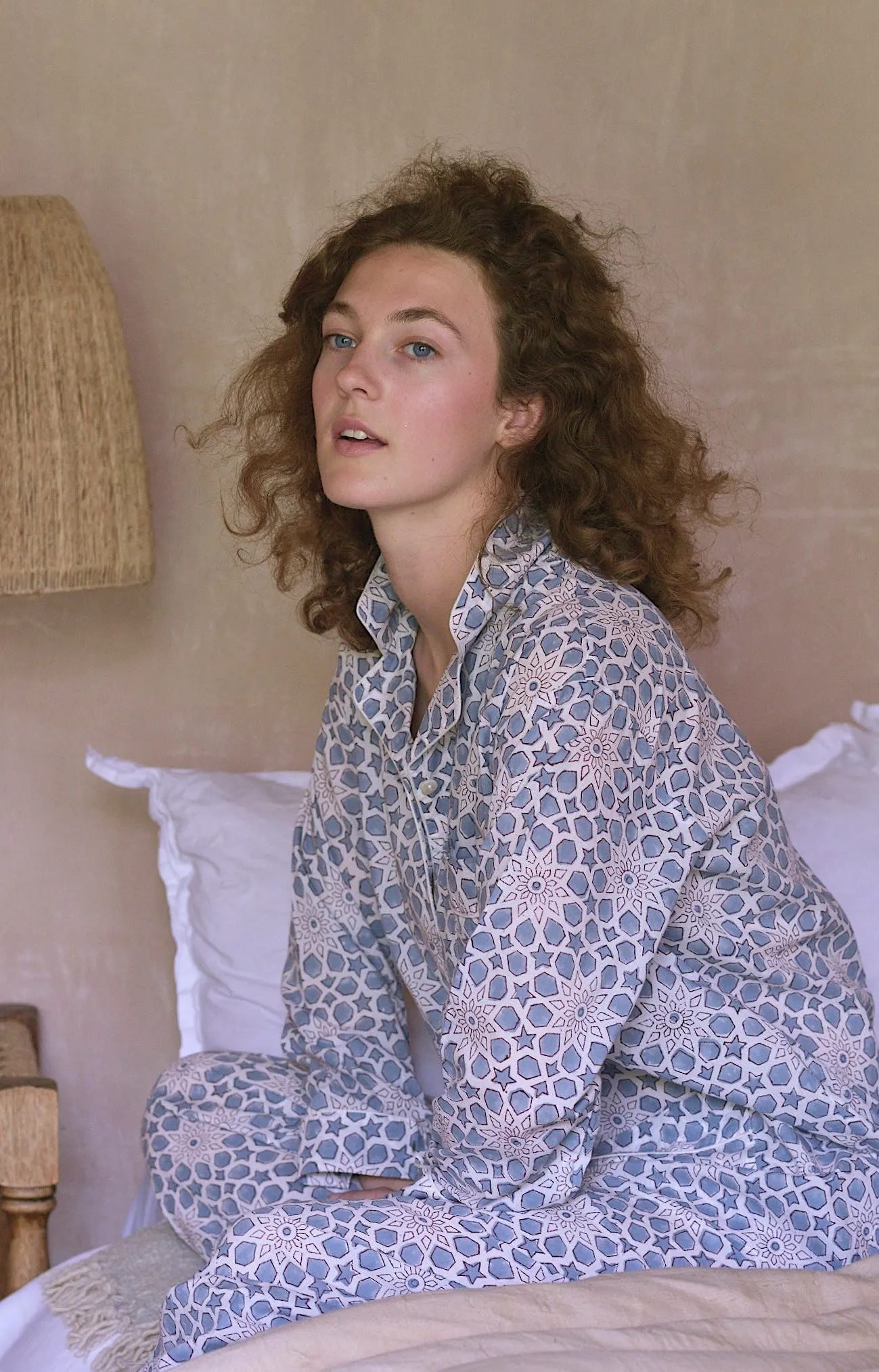 'Starry Nights' Block-printed Cotton Pyjamas