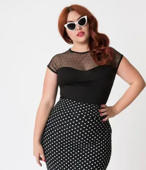 Steady Plus Size Black Dot Sheer Miss Fancy Knit Top