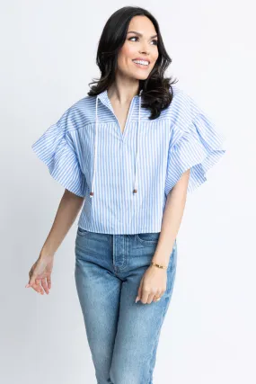 Stripe Poplin Ruffle Sleeve Top